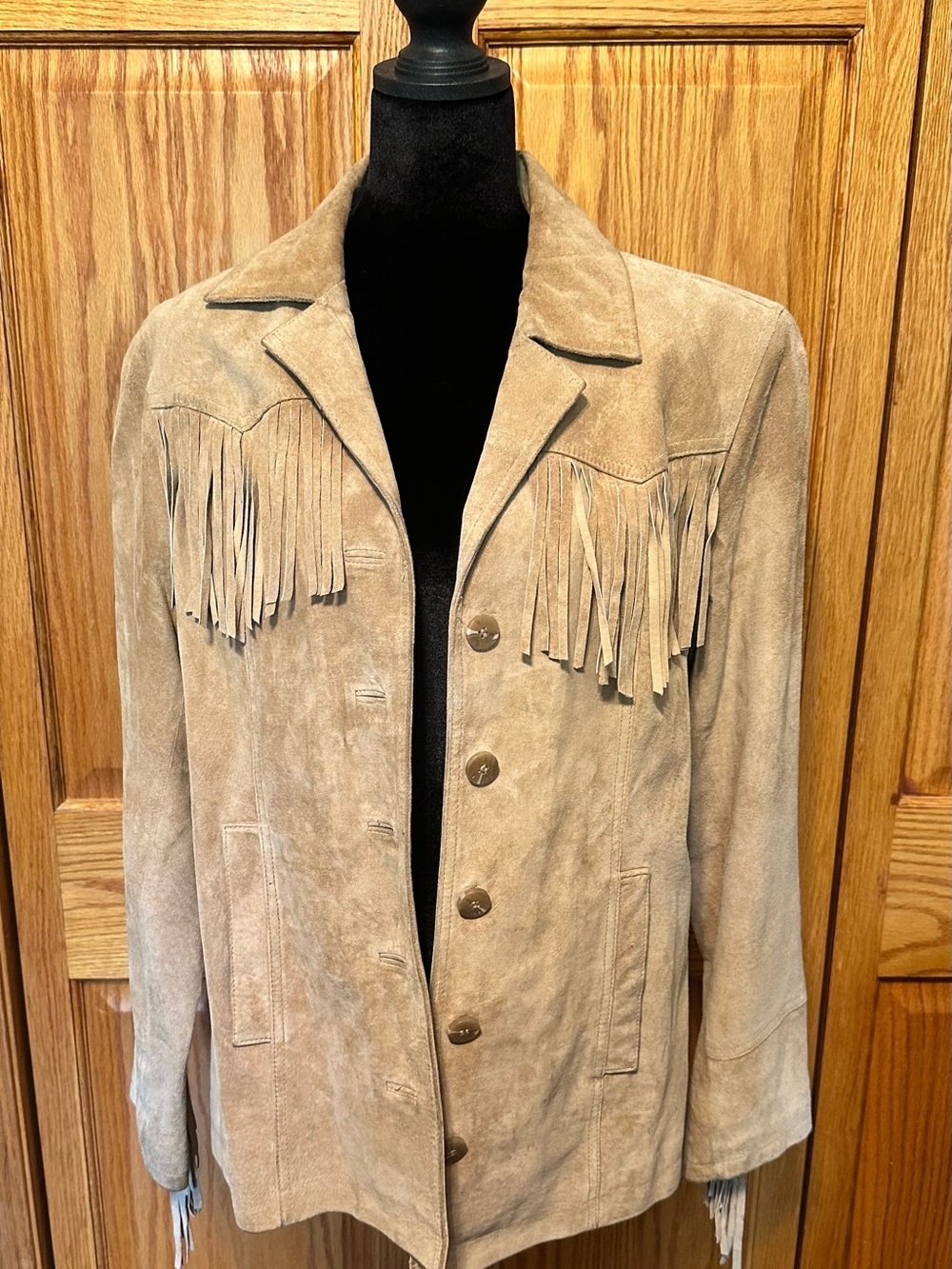 Vintage ESPRIT 100% Suede Leather Fringe Western Cowgirl Jacket Tan M NWOT